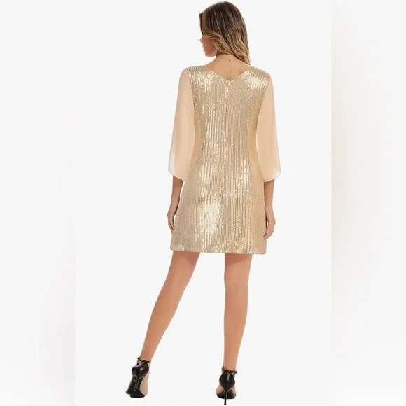 NWT: GRACE KARIN SequinSparkly Cocktail Party Dress Champagne Gold Size Medium - Picture 2 of 5